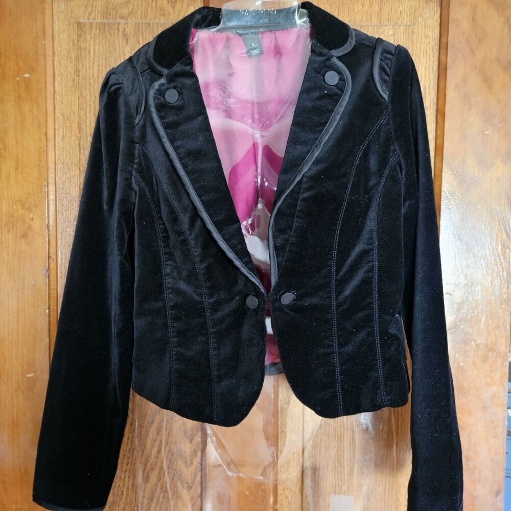 WHBM Black Faux Velvet Tuxedo Jacket Size 6 |‎ Elegant Blazer Evening Wear